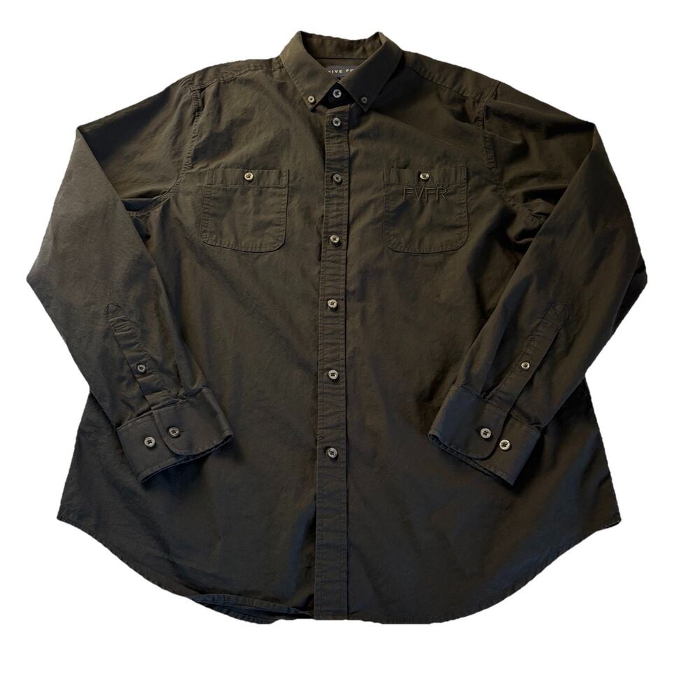 Five Four Men's Dress Shirt Size XL Black 100% Cotton Classic Button-Up